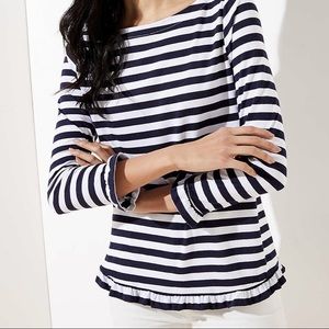 NWT Loft Striped Ruffle Sleeve Tee